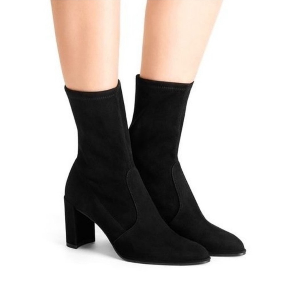Stuart Weitzman Black Pranzer Suede Sock Booties